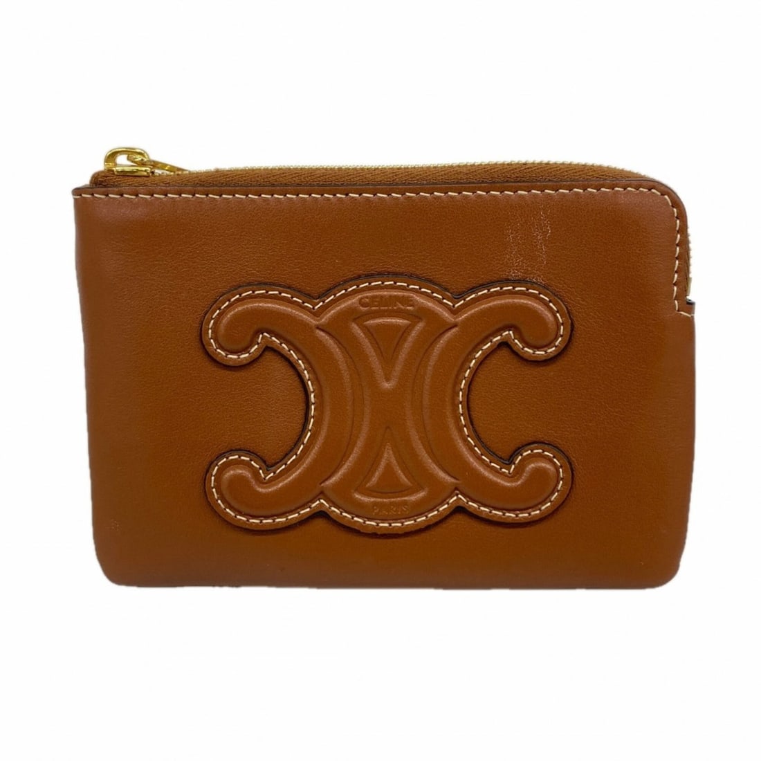 Celine Triomphe Leather Wallet/Coin Case, Brown, Women's (1 of 12)