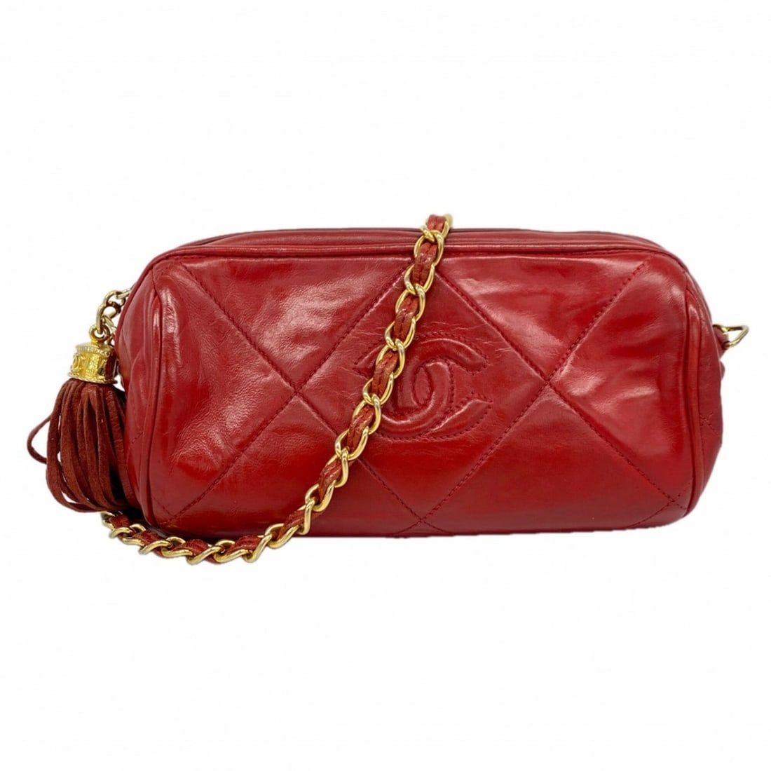Chanel Shoulder Bag with Chain Strap, Lambskin, Red, Women's (1 of 11)