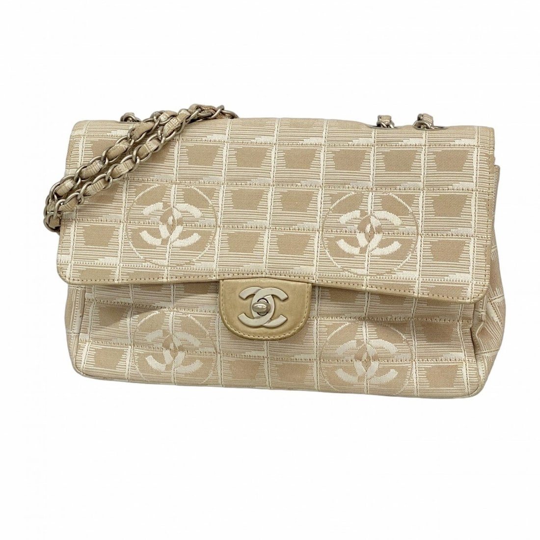 Chanel New Travel Shoulder Bag, Double Chain, Nylon, Beige, Women's (1 of 12)