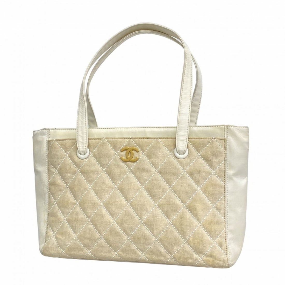 Chanel Matelassé Tote Bag, Leather and Canvas, Ivory, Women's (1 of 18)