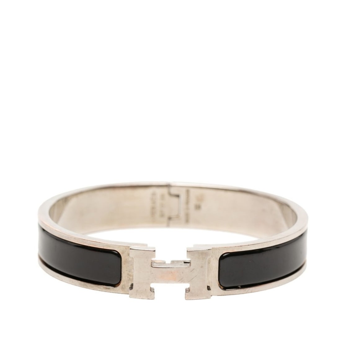 Hermes Click H PM Bangle Bracelet, Silver, Black Metal, Women's (1 of 16)