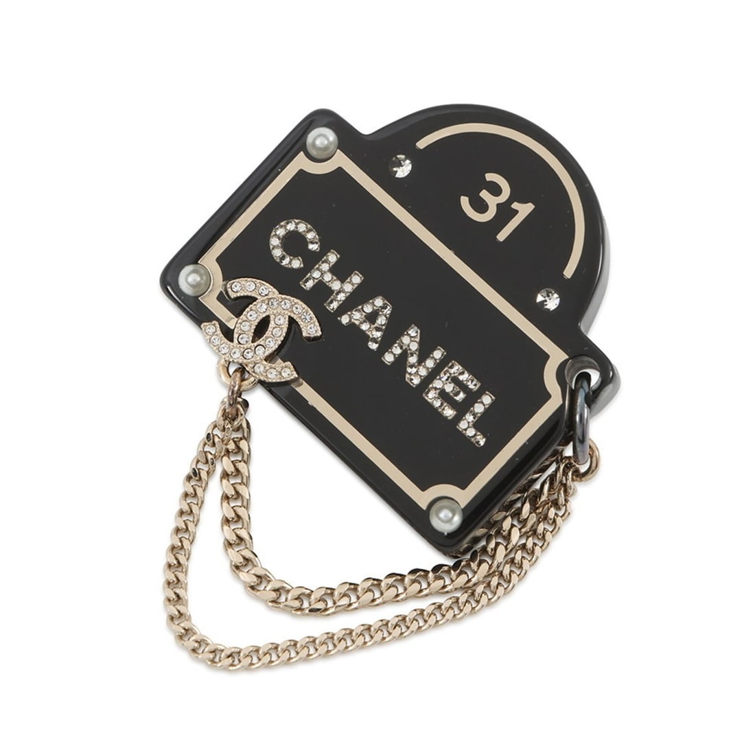 Chanel Brooch, Coco Mark, Chain Rhinestone, Faux Pearl, D22B CHANEL Brooch BROACH (1 of 11)