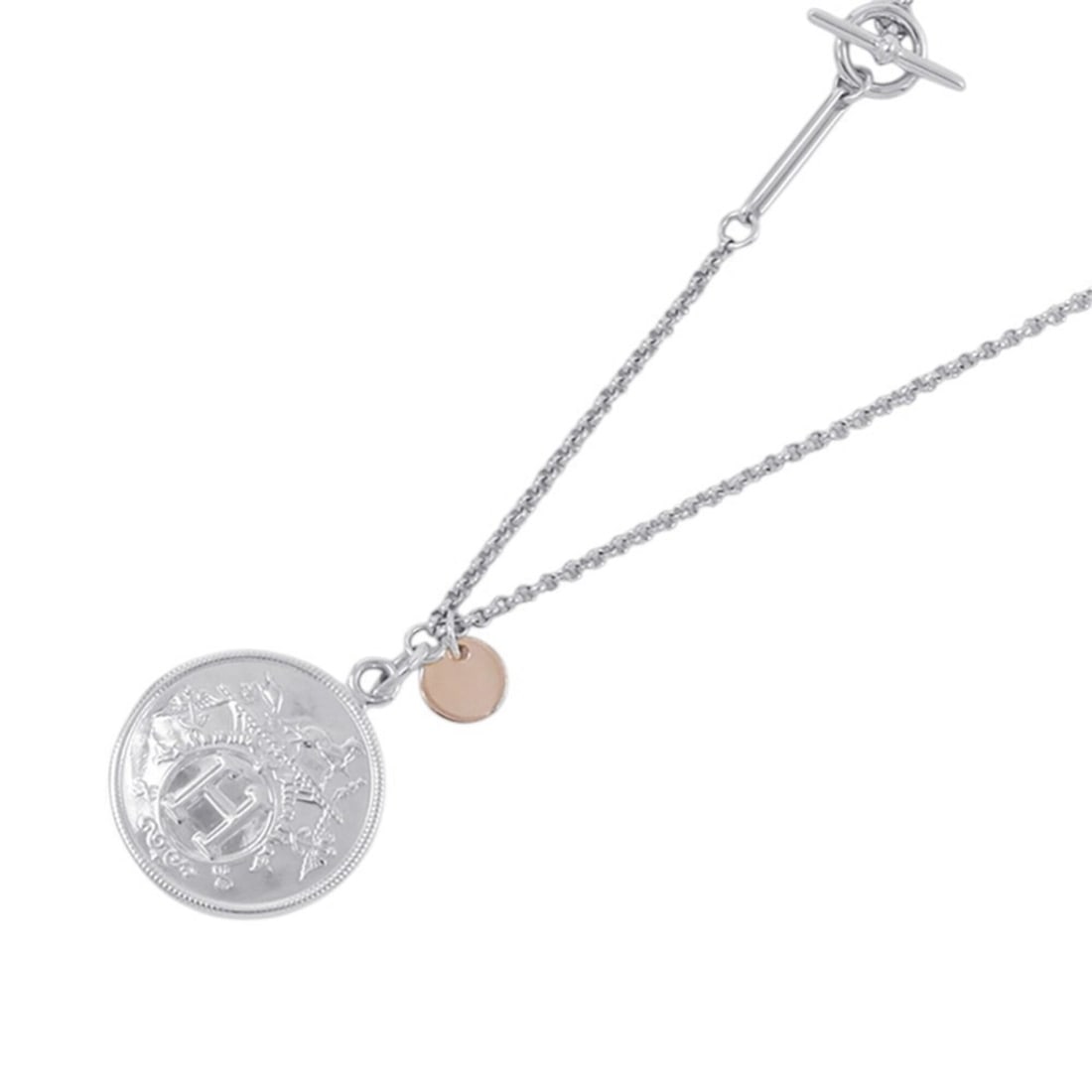 Hermes Ex-Libris MM Necklace, SV925 Silver, 18KPG Pink Gold. (1 of 13)