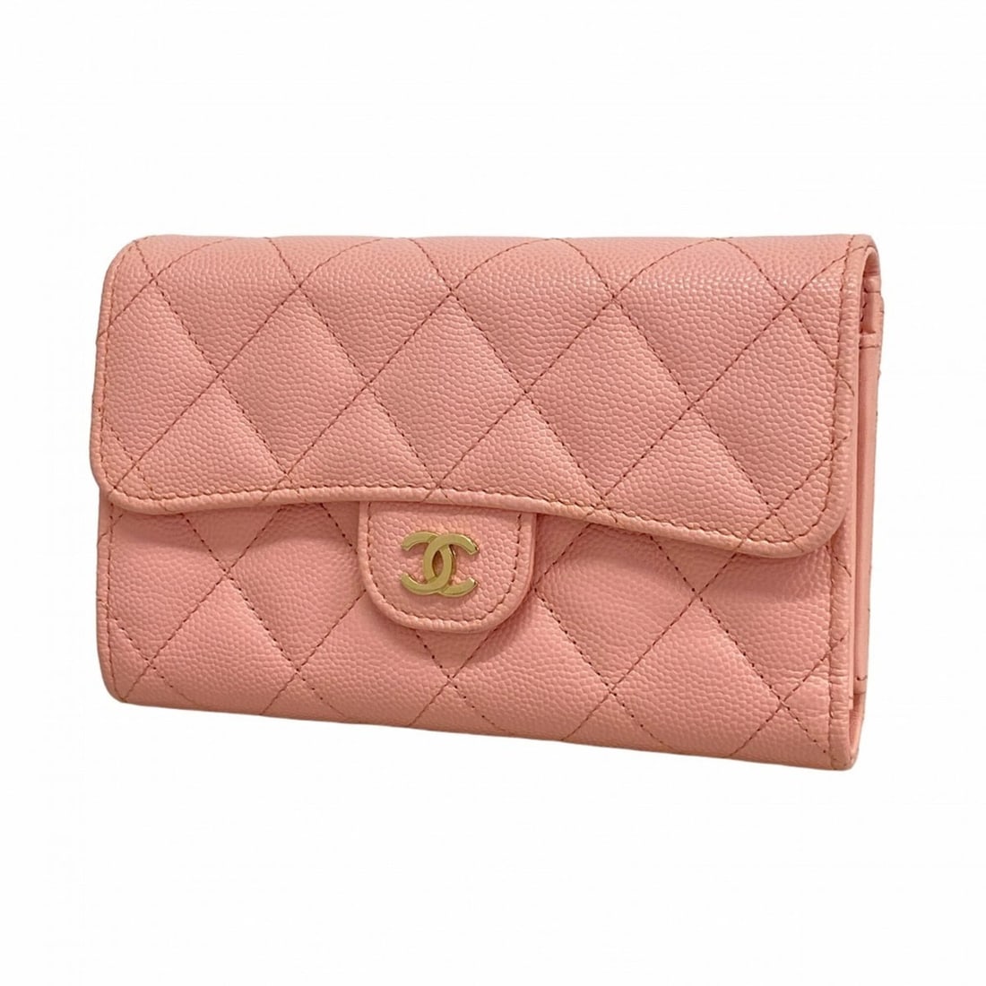 Chanel Tri-fold Long Wallet, Matelassé, Caviar Leather, Pink Champagne, Women's: --- Catalog ---Category: SizeSize (HxWxD): 10.5cm x 15cm x 2.5cm / 4.13'' x 5.9'' x 0.98''Category: DesignType: Long wallet (tri-fold)Color: PinkGender: WomenMaterial: Grained Calfskin Category: Gener