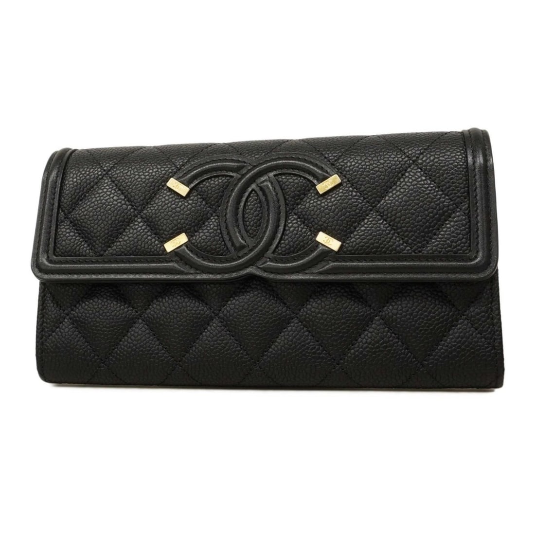 Chanel CC Filigree Caviar Leather Long Wallet, Black, Women's (1 of 13)