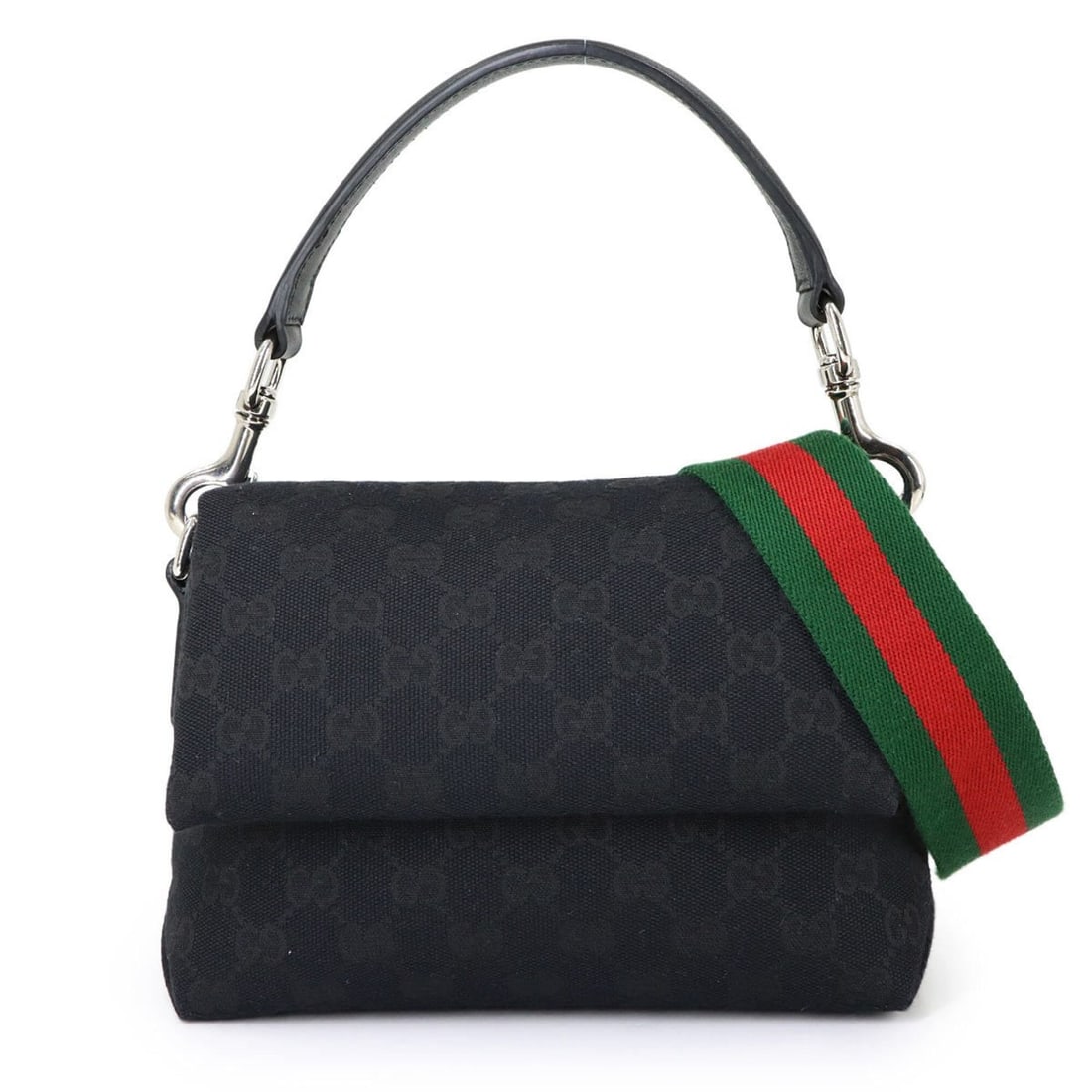 Gucci GG Canvas 2-Way Hand/Shoulder Handbag, Leather, Black, 821617, Silver Hardware (1 of 15)