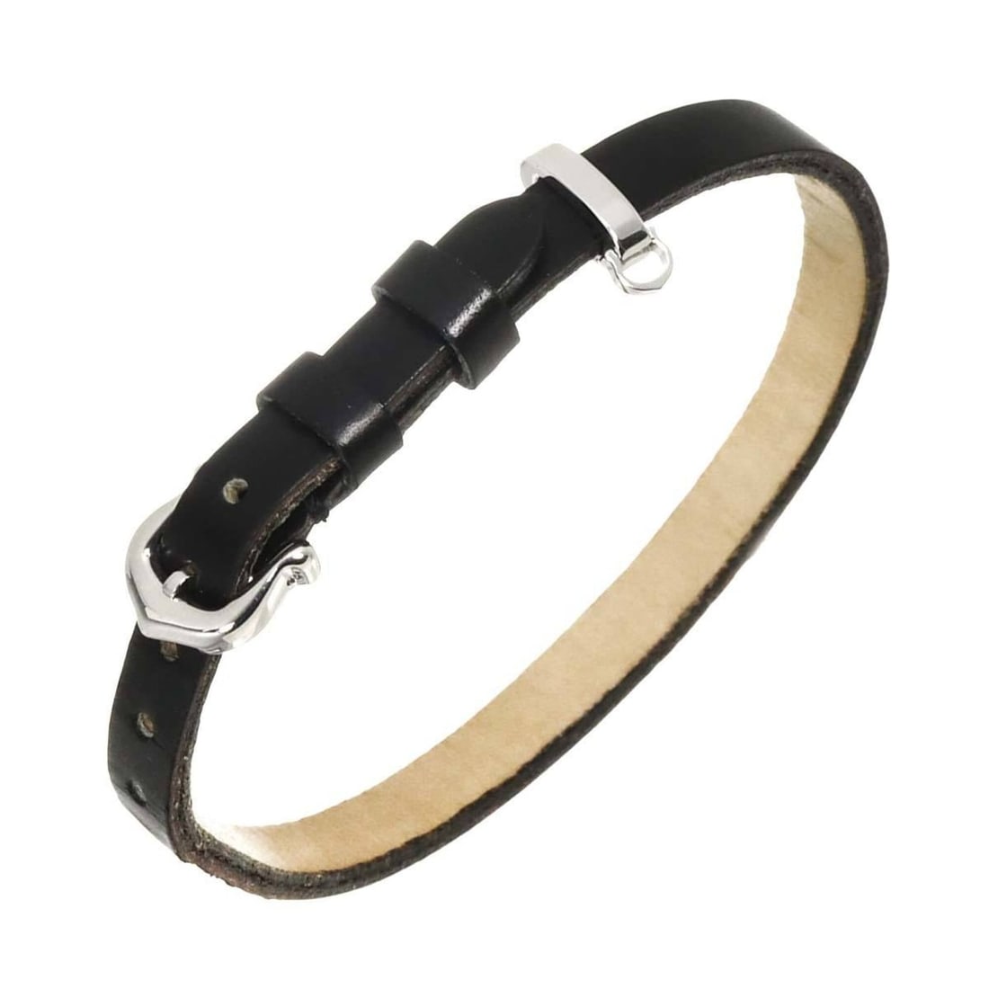 Cartier leather bracelet, 17.5cm, 18K white gold (750).: --- Catalog ---Category: SizeLength: 14cm - 17.5cm / 5.51'' - 6.88''Category: DesignType: Charm braceletGender: WomenMaterial: Leather, White gold (18K)Category: GeneralBrand: Cartier--- Item List ---