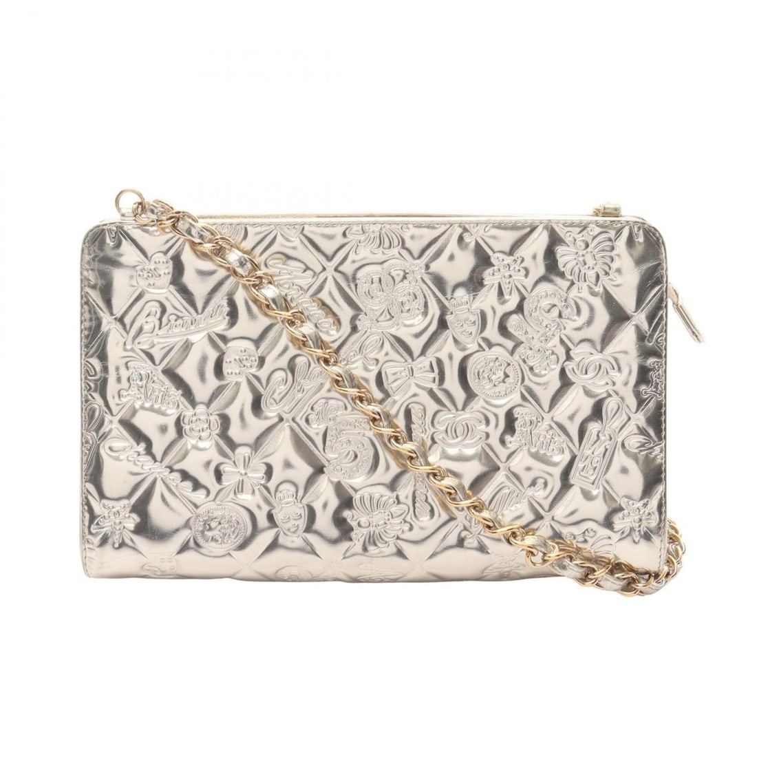 Chanel Icon Line Shoulder Bag Handbag Patent Leather Women's Silver A37156: --- Catalog ---Category: SizeSize (HxWxD): 14cm x 23cm x 7.5cm / 5.51'' x 9.05'' x 2.95''Strap Length: 55cm / 21.65''Category: DesignType: Handbag, Shoulder bagColor: SilverGender: WomenMaterial: Pate