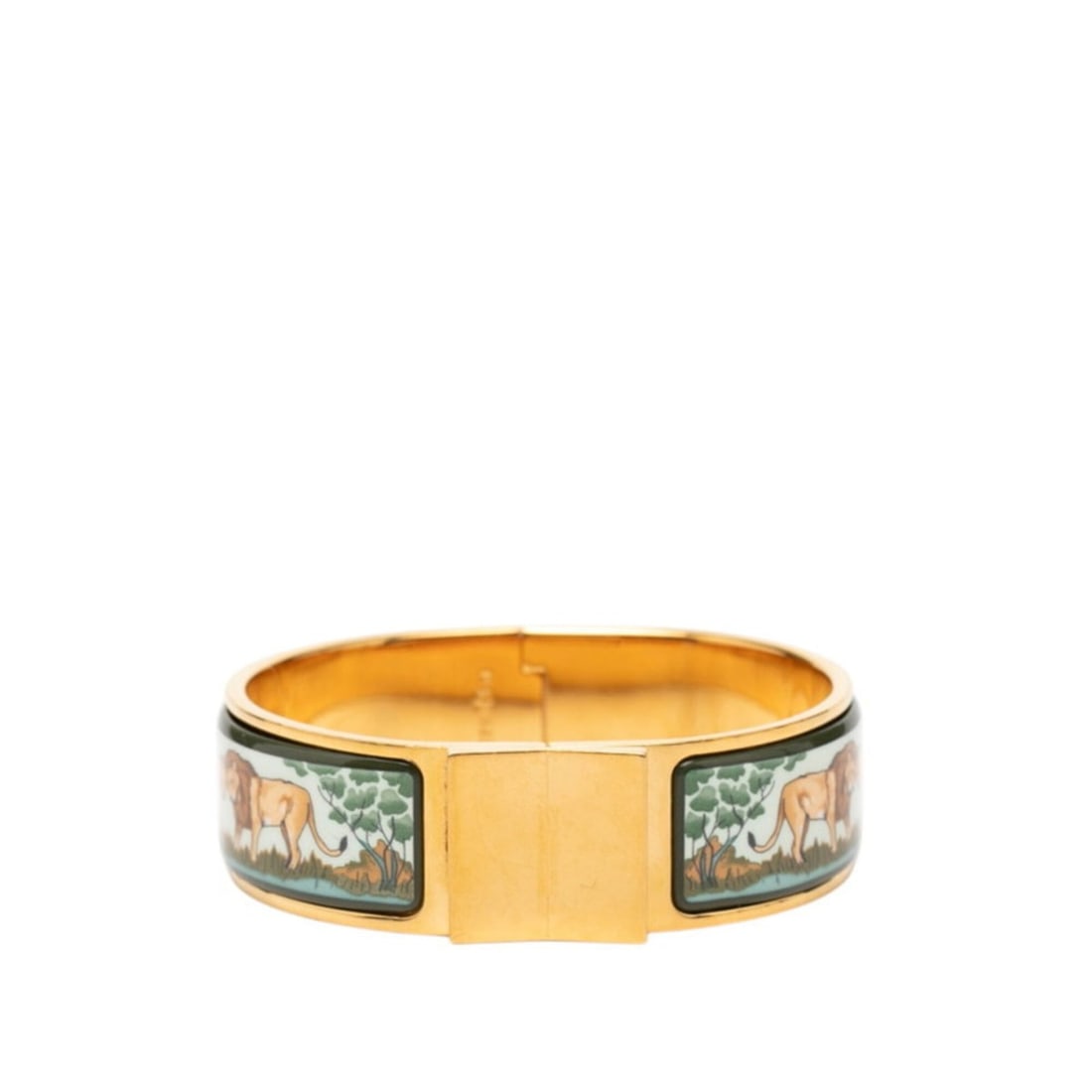 Hermes Enamel GM Loquet Cloisonné Bangle Gold Green Brown Plated Women's HERMES (1 of 16)