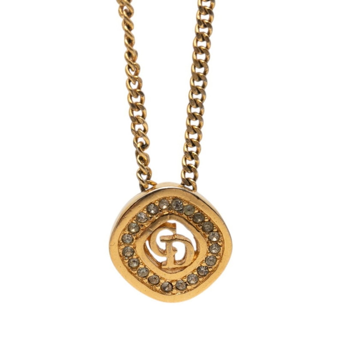 Christian Dior Dior CD Logo Necklace, Gold Plated, Rhinestones, Women's (1 of 9)