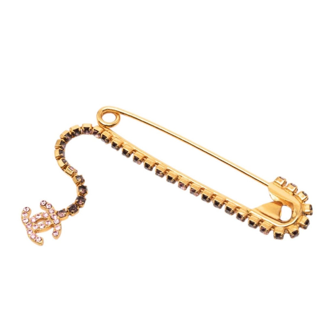 Chanel Coco Mark Safety Pin Motif Brooch 02P Gold Black Pink Plated Rhinestone Women's CHANEL: --- Catalog ---Category: SizeSize (HxWxD): 40cm x 55cm / 15.74'' x 21.65''Category: DesignType: BroochColor: Black, Gold, PinkGender: WomenMaterial: Gold plating, RhinestoneCategory: GeneralBrand: Cha