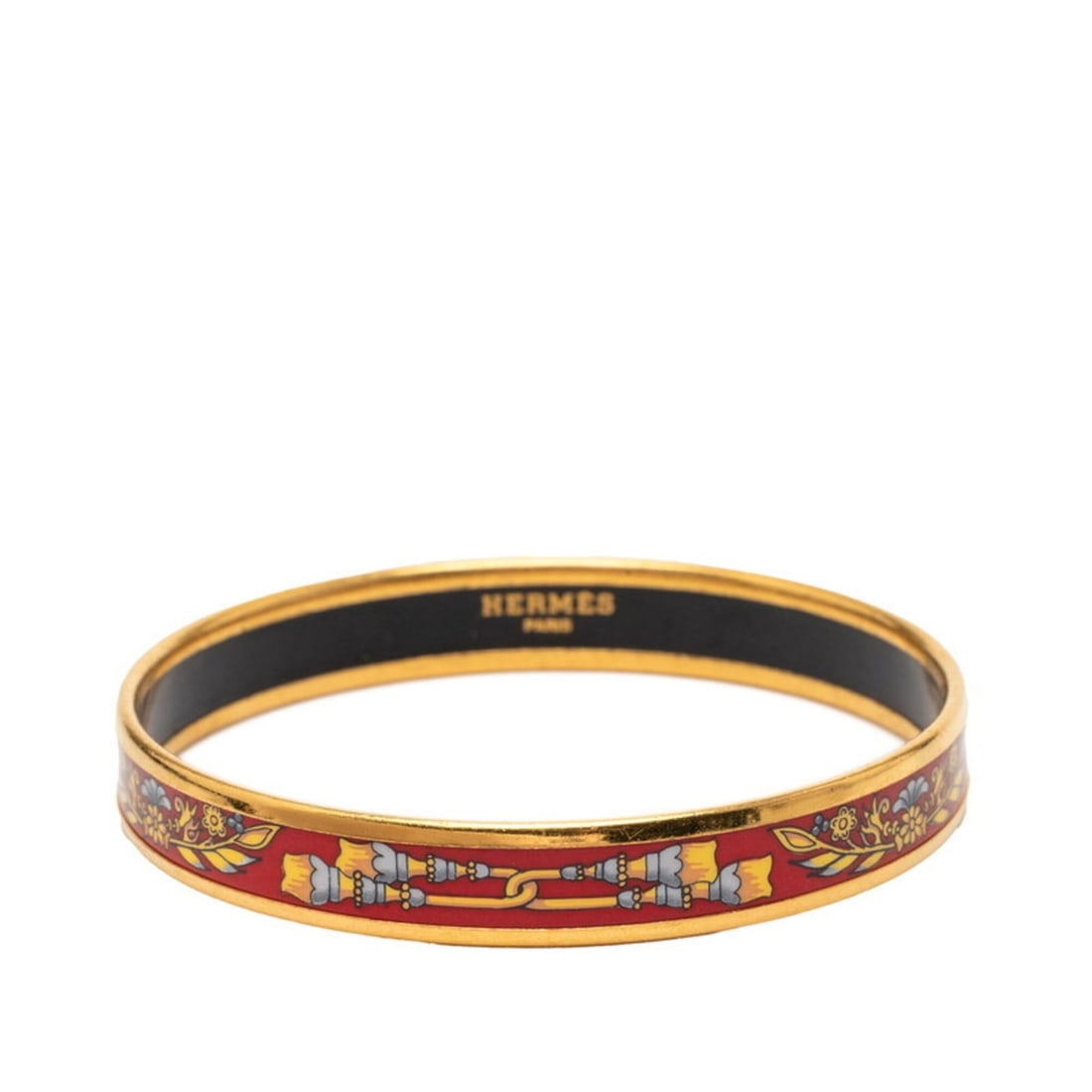 Hermes Email PM Cloisonné Bangle, Red with Gold Plating, Women's (1 of 8)