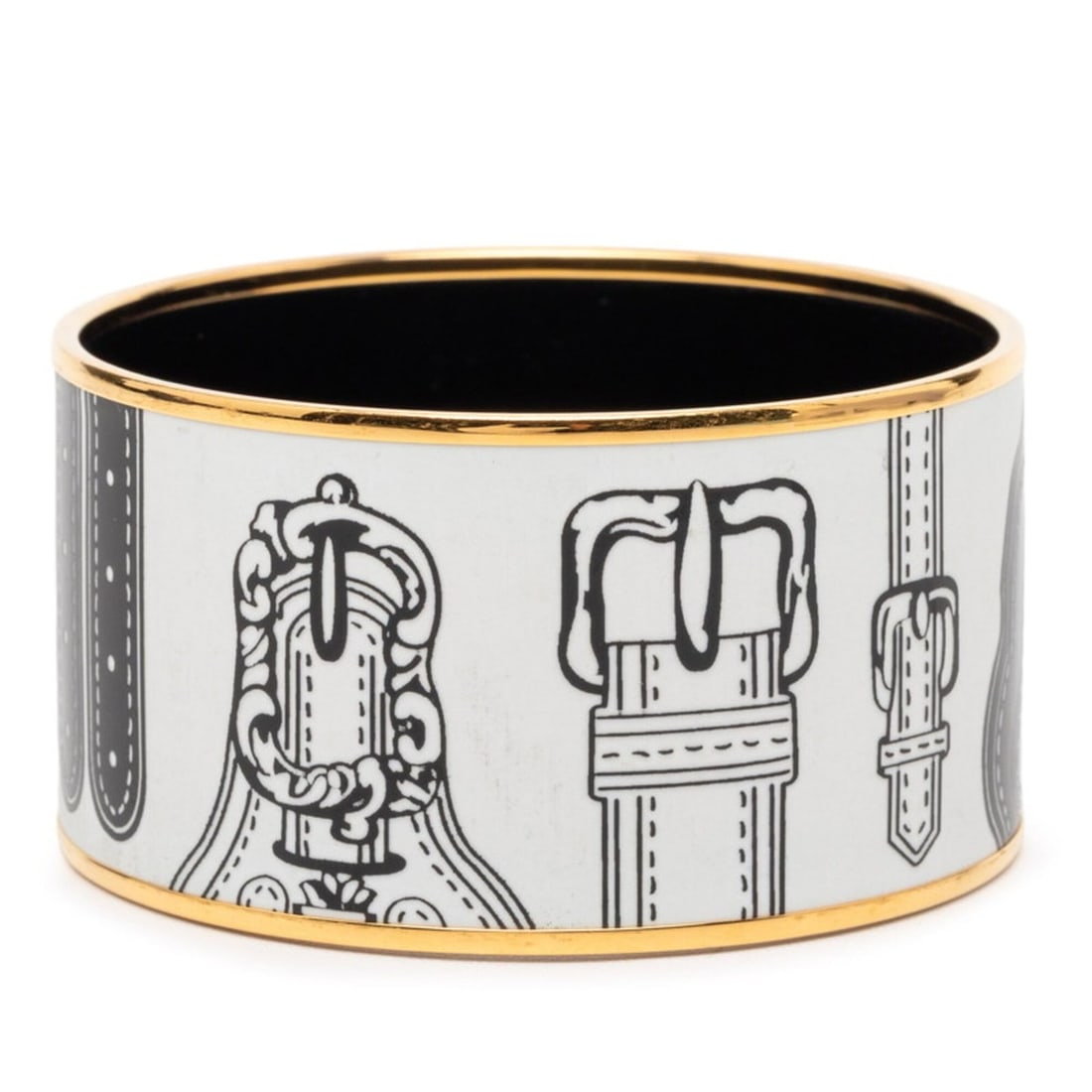 Hermes Enamel TGM Cloisonné Belt Motif Bangle Gold White Plated Women's HERMES (1 of 14)