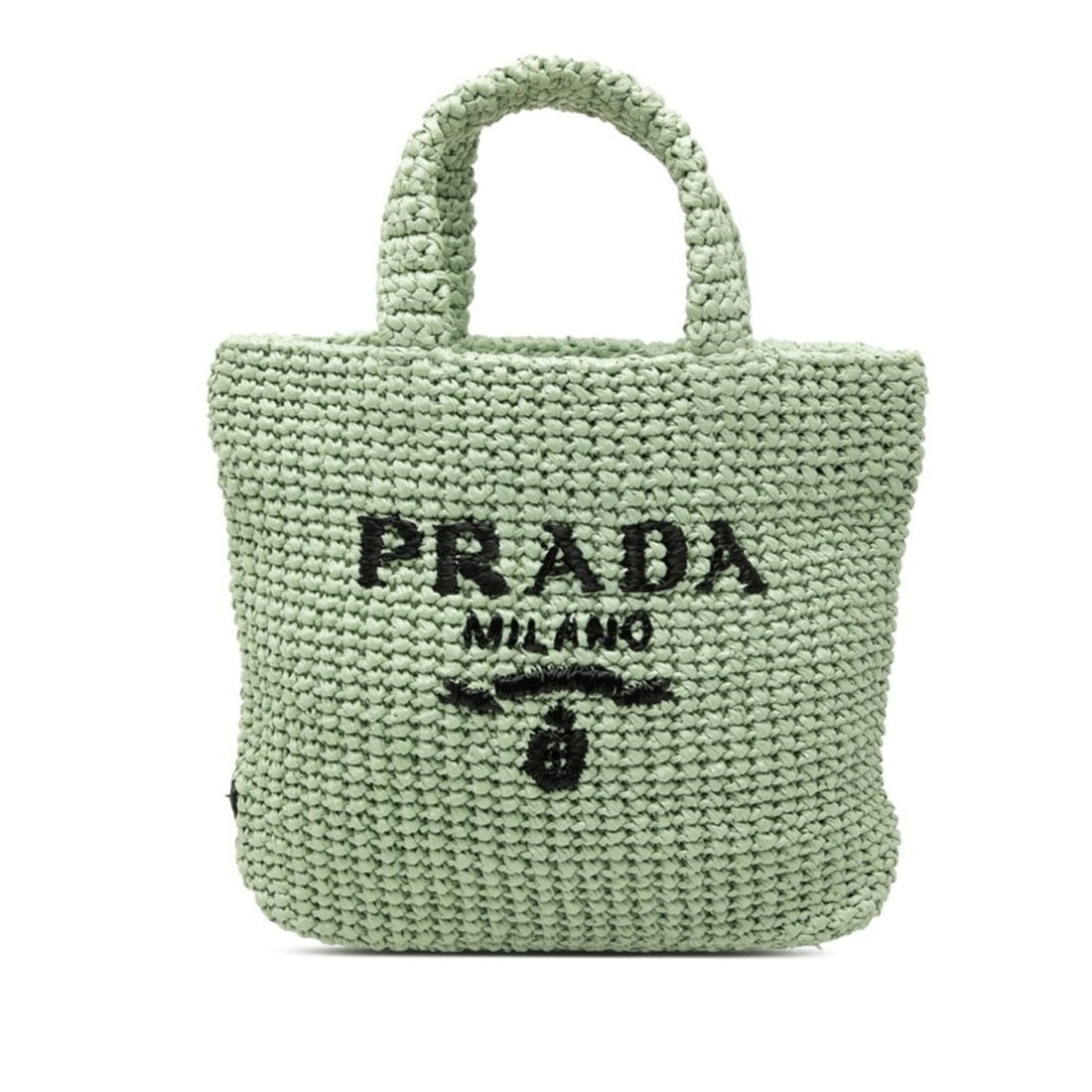 Prada Triangle Logo Small Crochet Handbag Tote Bag Green Raffia Women's PRADA (1 of 11)