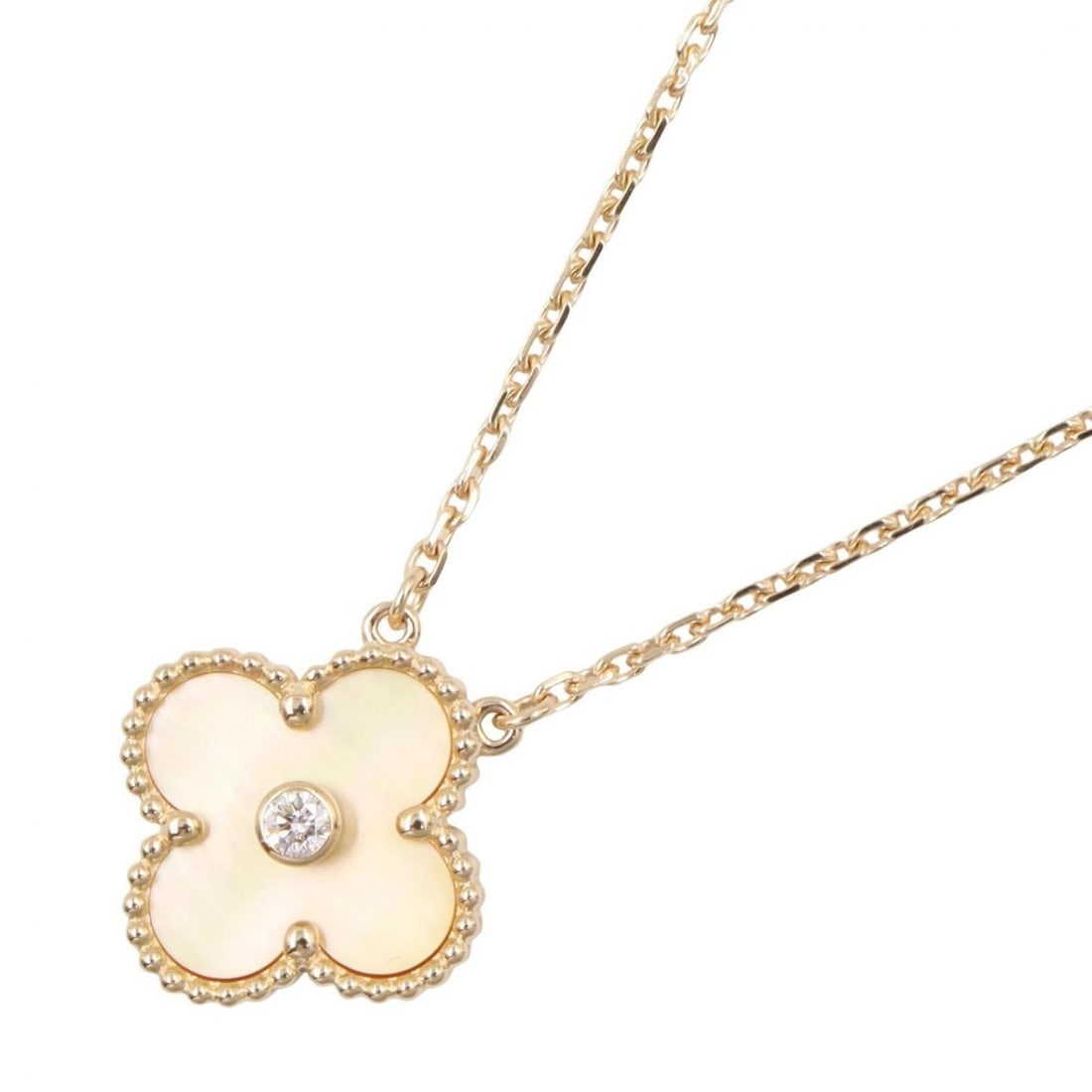 Van Cleef & Arpels Vintage Alhambra 1PD Necklace, 18K (Yellow Gold) Diamond, Gold Mother-of-Pearl, (1 of 14)
