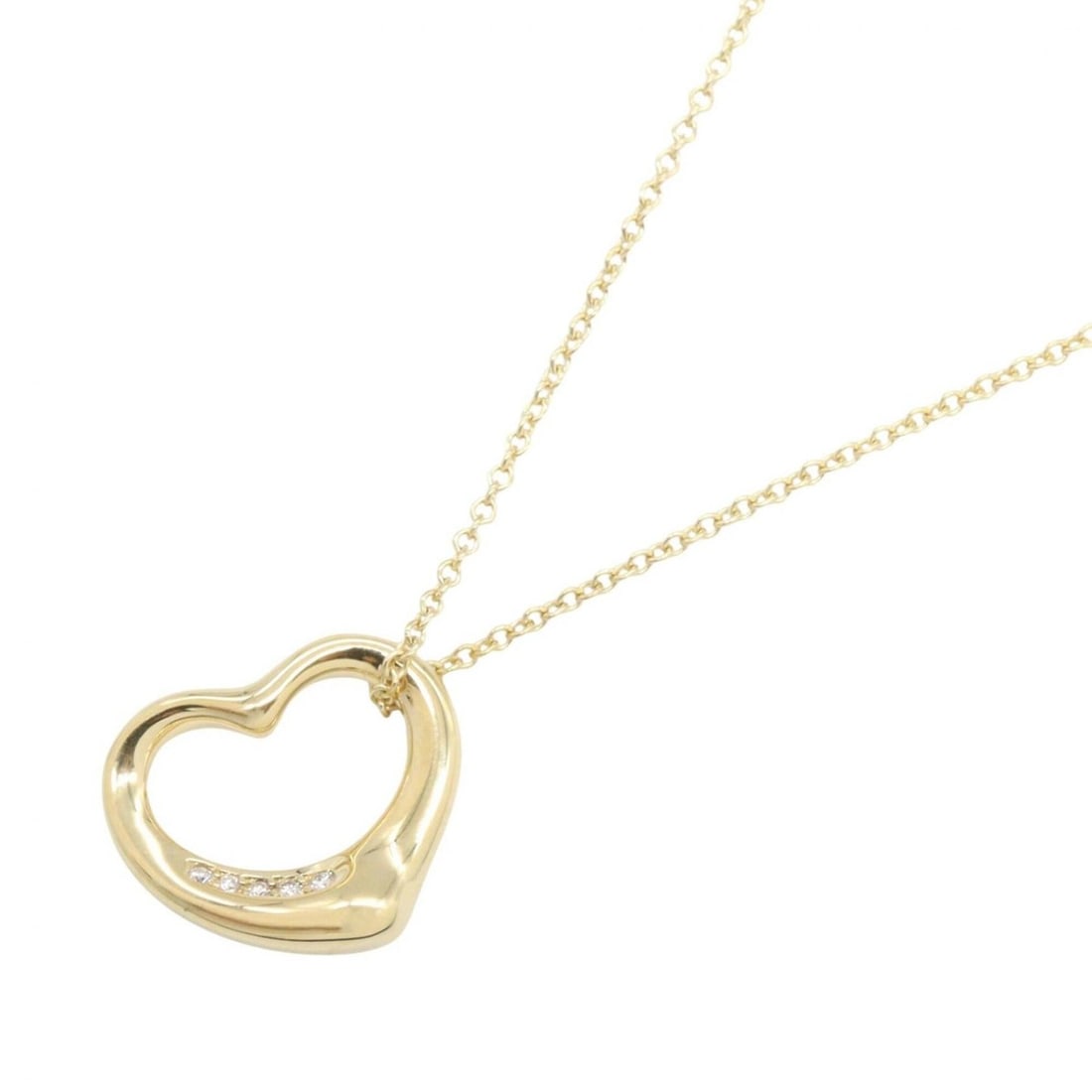 Tiffany & Co. Open Heart Necklace 5PD Jewelry 18K (Yellow Gold) Diamond Women's Gold Tone Clear: --- Catalog ---Category: SizePendant Size: 13mm x 15mm / 0.51'' x 0.59''Neck Circumference: 40.5 cm / 15.94''Category: DesignColor: Clear, GoldStone: DiamondGender: WomenMaterial: Yellow gold (18K)Nec