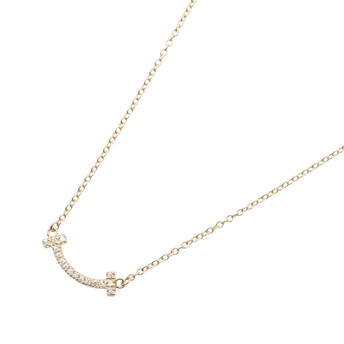 Tiffany & Co. T Smile Mini Diamond Necklace, 18K Pink Gold (PG) Women's, Tone, Clear Tone (1 of 10)