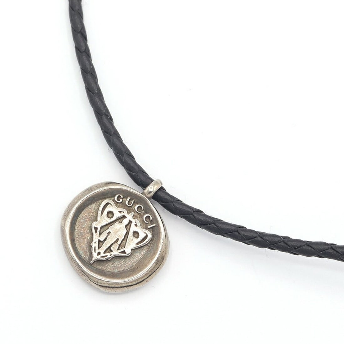 Gucci Necklace Crest Coin 270669 SV Sterling Silver 925 Leather Choker Pendant Emblem Women's Men's (1 of 12)