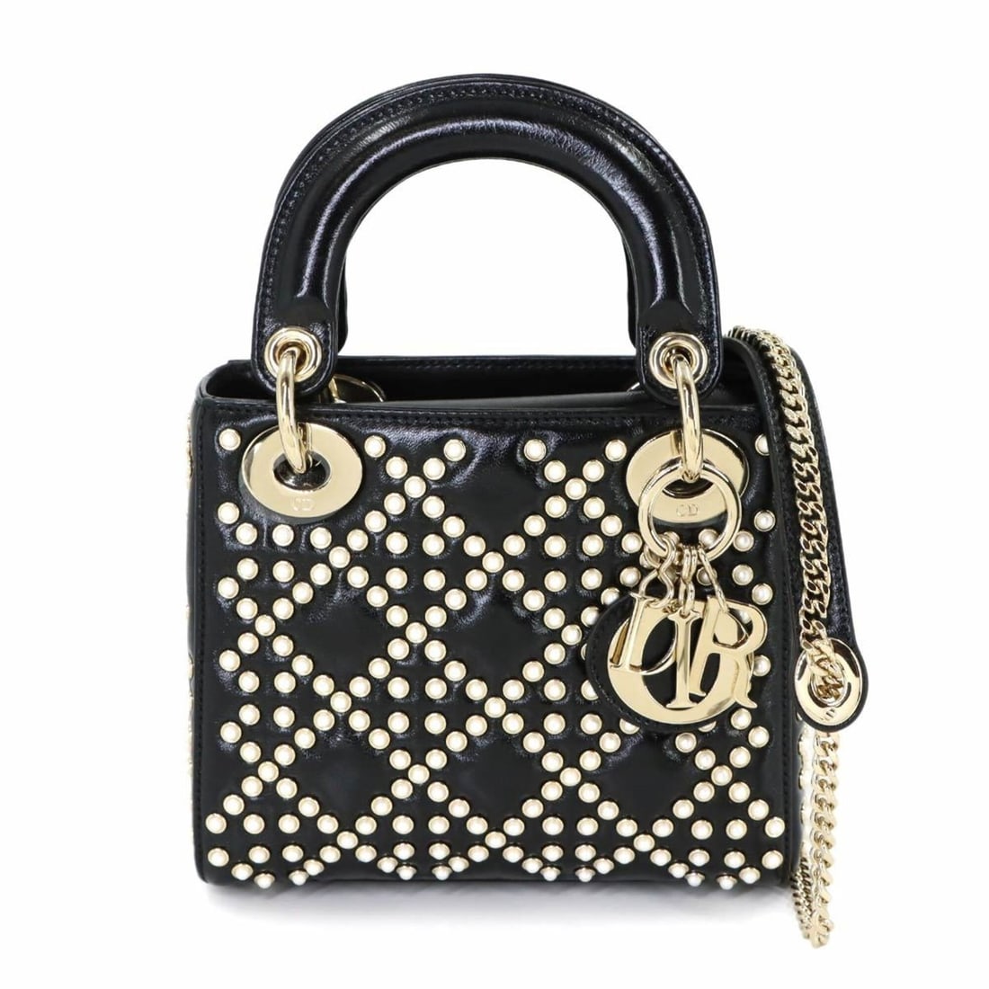 Christian Dior Lady Mini 2-way Handbag Chain Shoulder Leather Black: --- Catalog ---Category: SizeSize (HxWxD): 14.5cm x 17cm x 7cm / 5.7'' x 6.69'' x 2.75''Category: DesignType: HandbagColor: BlackGender: WomenMaterial: Leather Category: GeneralBrand: Christian DiorCo