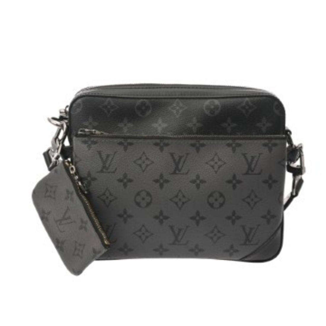 LOUIS VUITTON Louis Vuitton Monogram Eclipse Trio Messenger Grey M69443 Men's Leather Shoulder Bag A (1 of 11)