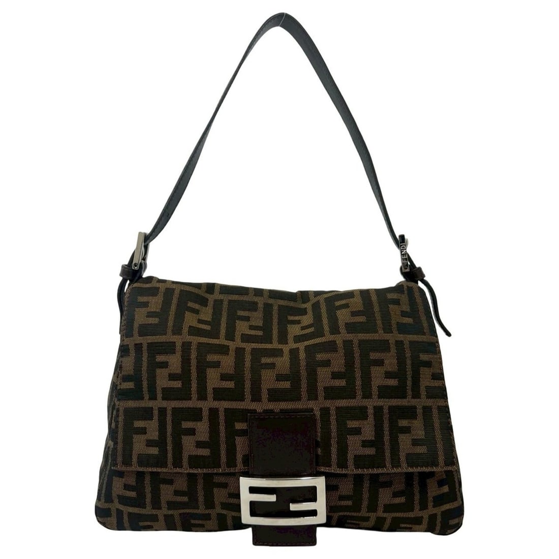 FENDI Mamma Bucket Zucca FF Logo Hardware Canvas Leather Genuine Shoulder Bag Handbag Brown 37128: --- Catalog ---Category: SizeSize (HxWxD): 19cm x 28.5cm x 12cm / 7.48'' x 11.22'' x 4.72''Category: DesignType: Handbag, Shoulder bagColor: Black, BrownGender: WomenMaterial: Canvas , Leather Categor