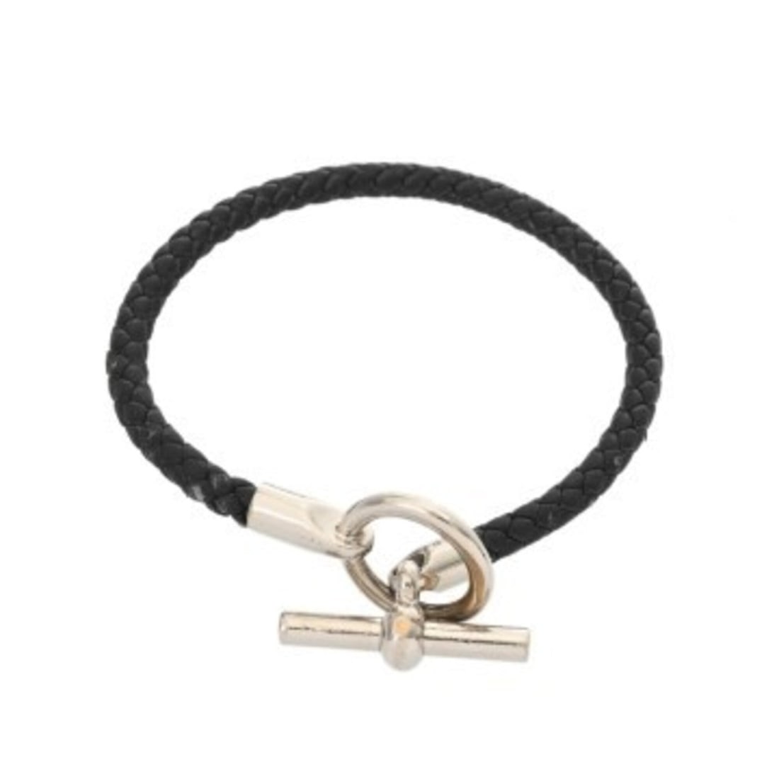 HERMES Glenan Bracelet, Black Leather, Silver Hardware, Men's/Women's, B Rank (Used), Ginzo (1 of 20)