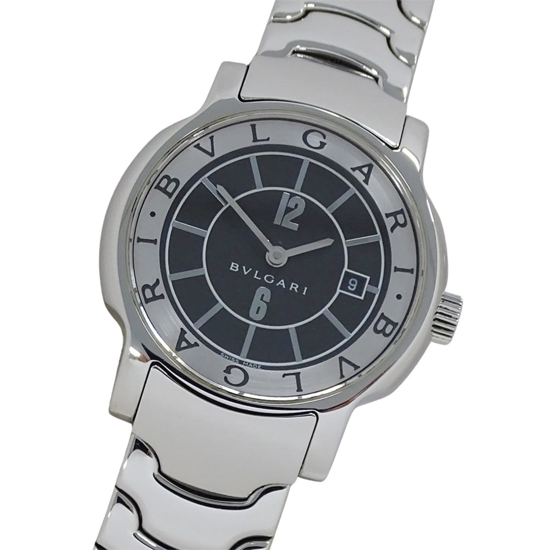 Bulgari BVLGARI Women's Watch, Solo Tempo Date, Quartz, Stainless Steel (SS) ST29S, Silver & Black (1 of 16)