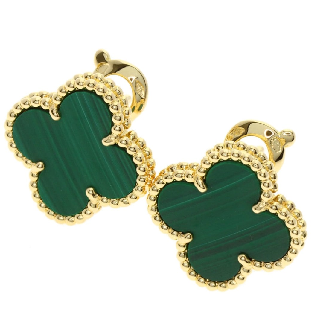 Van Cleef & Arpels Vintage Alhambra Malachite Earrings, 18K Yellow Gold, Women's.: --- Catalog ---Category: SizeSize (HxWxD): 15.00mm x 14.70mm / 0.59'' x 0.58''Category: DesignType: Clip earringsGender: WomenMaterial: Yellow gold (18K)Category: GeneralLine: Vintage AlhambraBrand: V