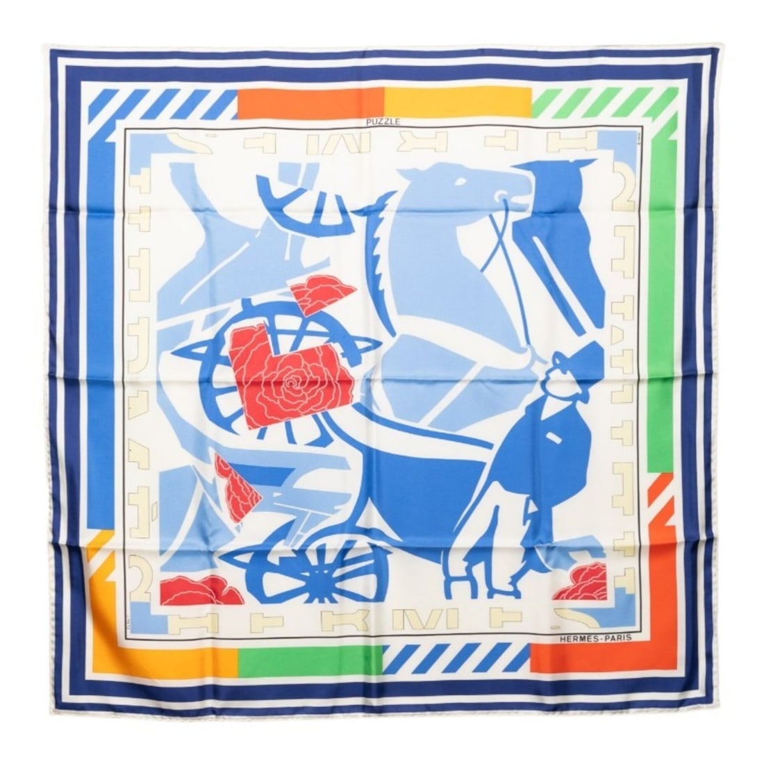 Hermes Carre 90 PUZZLE Scarf/Muffler, White/Multicolor Silk, Women's (1 of 9)