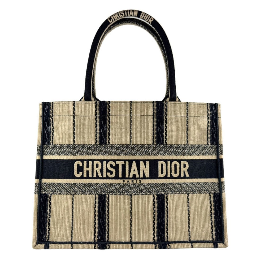 Christian Dior handbag, Book Tote, medium size, canvas, beige/black, women's, z9264 (1 of 13)