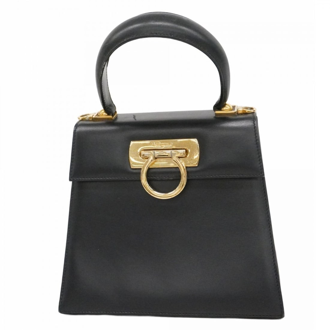 Salvatore Ferragamo Gancini Leather Handbag, Black, Women's: --- Catalog ---Category: SizeSize (HxWxD): 17cm x 20cm x 8.5cm / 6.69'' x 7.87'' x 3.34''Category: DesignType: HandbagColor: BlackGender: WomenMaterial: Leather Hardware Color: GoldCategory: GeneralBr