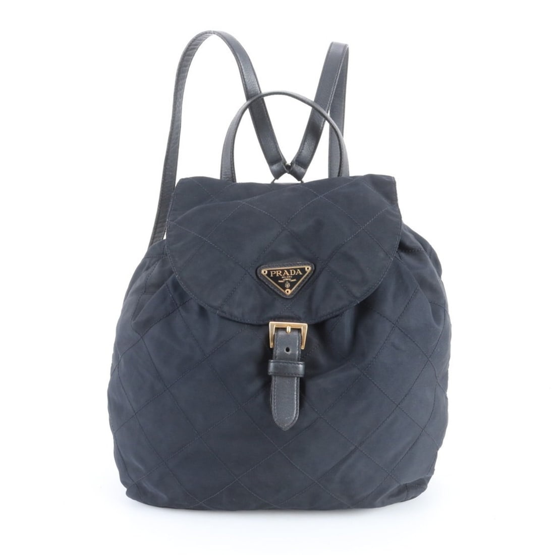 Prada Triangle Logo Tessuto Nylon Quilted Leather Backpack (Women's): --- Catalog ---Category: SizeSize (HxWxD): 32cm x 29cm x 15cm / 12.59'' x 11.41'' x 5.9''Category: DesignType: BackpackColor: NavyGender: WomenMaterial: Nylon , Leather Category: GeneralBrand: PradaCo