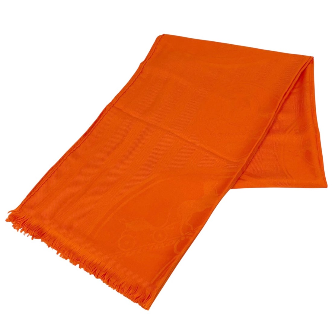 Hermes logo fringe scarf, cashmere and silk, orange, for women.: --- Catalog ---Category: SizeSize (LxW): 77cm x 2.2m / 30.31'' x 86.61''Category: DesignType: StoleColor: OrangeGender: WomenMaterial: Silk , Cashmere Category: GeneralBrand: Hermes--- Item List ---Se