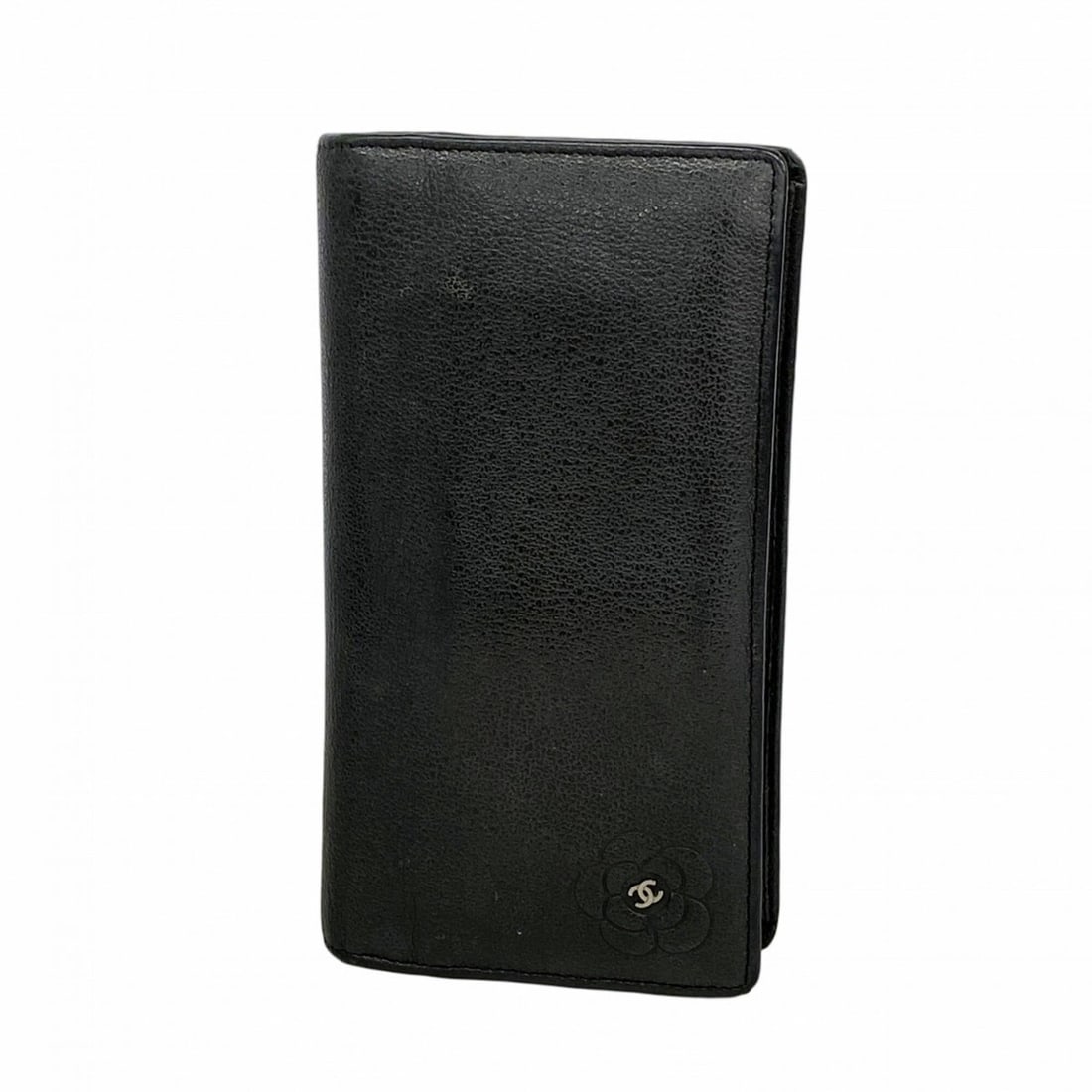 Chanel long wallet, Camellia design, leather, black, women's.: --- Catalog ---Category: SizeSize (HxWxD): 18.5cm x 10.5cm x 2cm / 7.28'' x 4.13'' x 0.78''Category: DesignType: Long wallet (bi-fold)Color: BlackGender: WomenMaterial: Leather Category: GeneralBrand: