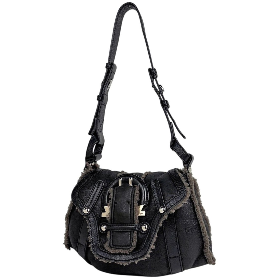 Salvatore Ferragamo Gancini Shoulder Bag, Boa Leather, Black, 6812, Women's: --- Catalog ---Category: SizeSize (HxWxD): 19cm x 28cm x 7cm / 7.48'' x 11.02'' x 2.75''Category: DesignType: Shoulder bagColor: BlackGender: WomenMaterial: Leather , Leather Leather/Fur Type: MoutonC
