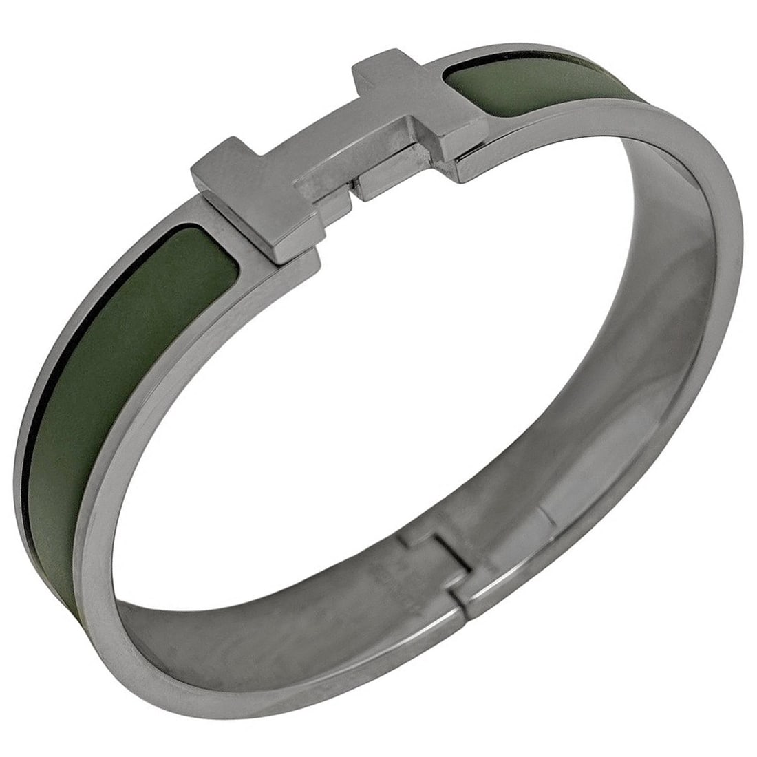 Hermes HERMES Clic Enamel Bracelet Clack Bangle Silver Plated Green Women's (1 of 5)