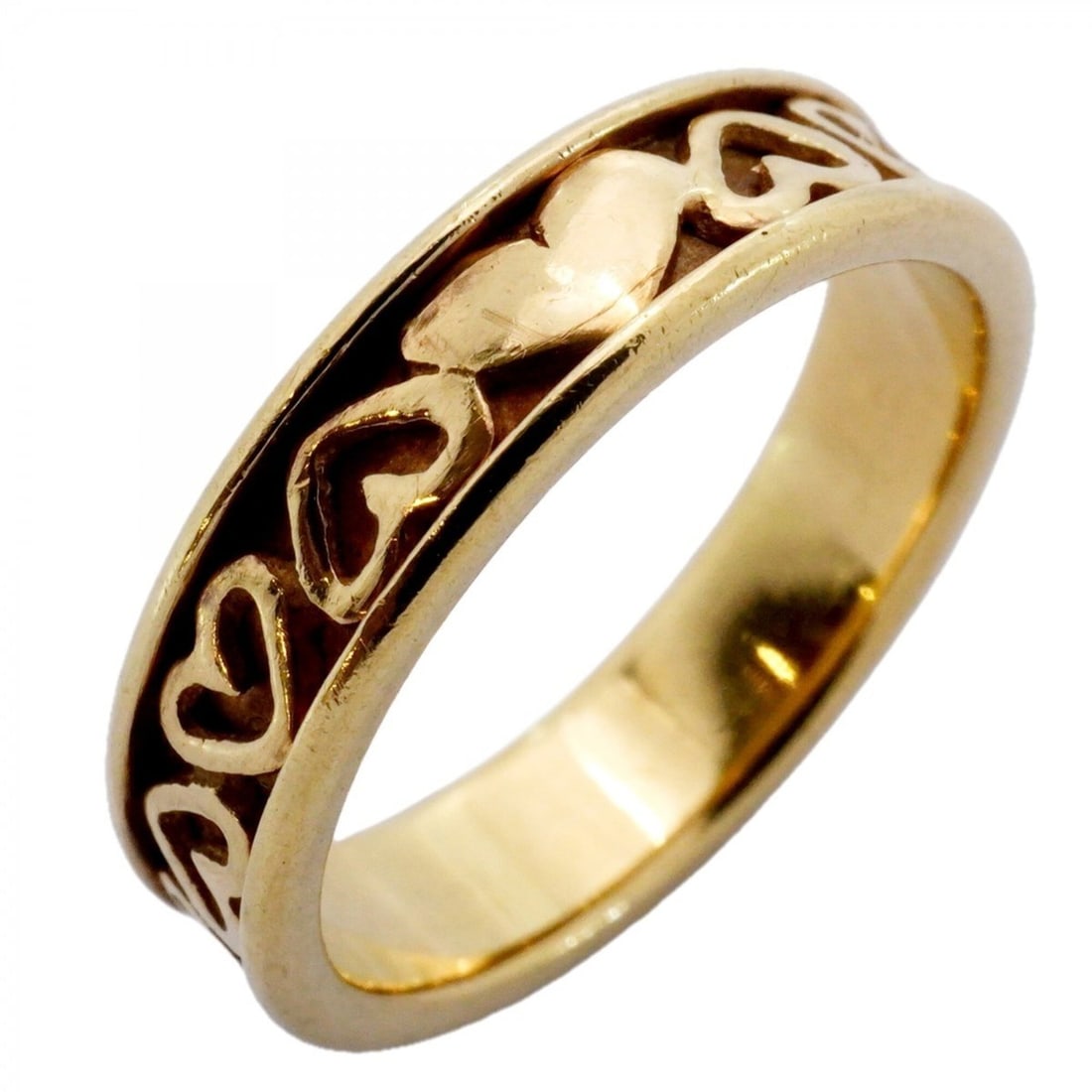 Tiffany & Co. Cutout Heart Ring, 18K Yellow Gold, Size 10.5 (Women's): --- Catalog ---Category: SizeJP Size: 10.5US Size: 5.5Category: DesignType: Band ringGender: WomenMaterial: Yellow gold (18K)Category: GeneralBrand: Tiffany--- Item List ---Section: ConditionRanking: 