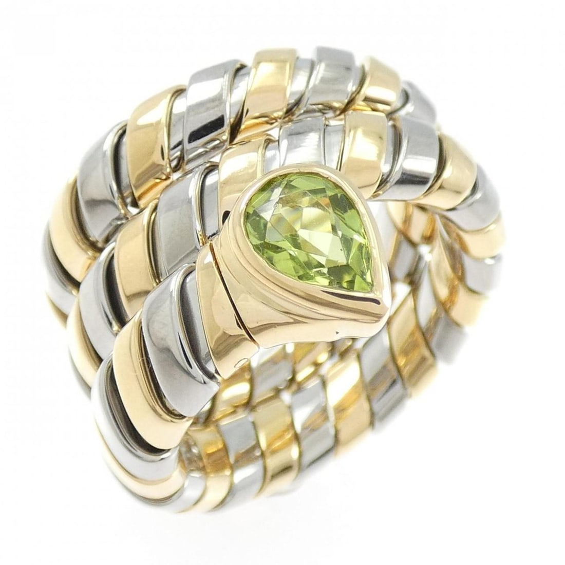 Bvlgari Serpent Ring: --- Catalog ---Category: SizeJP Size: 12US Size: 6.5Category: DesignType: Band ringColor: Silver, Yellow goldStone: PeridotGender: WomenMaterial: Stainless steel, Yellow gold (18K)Category: GeneralBra
