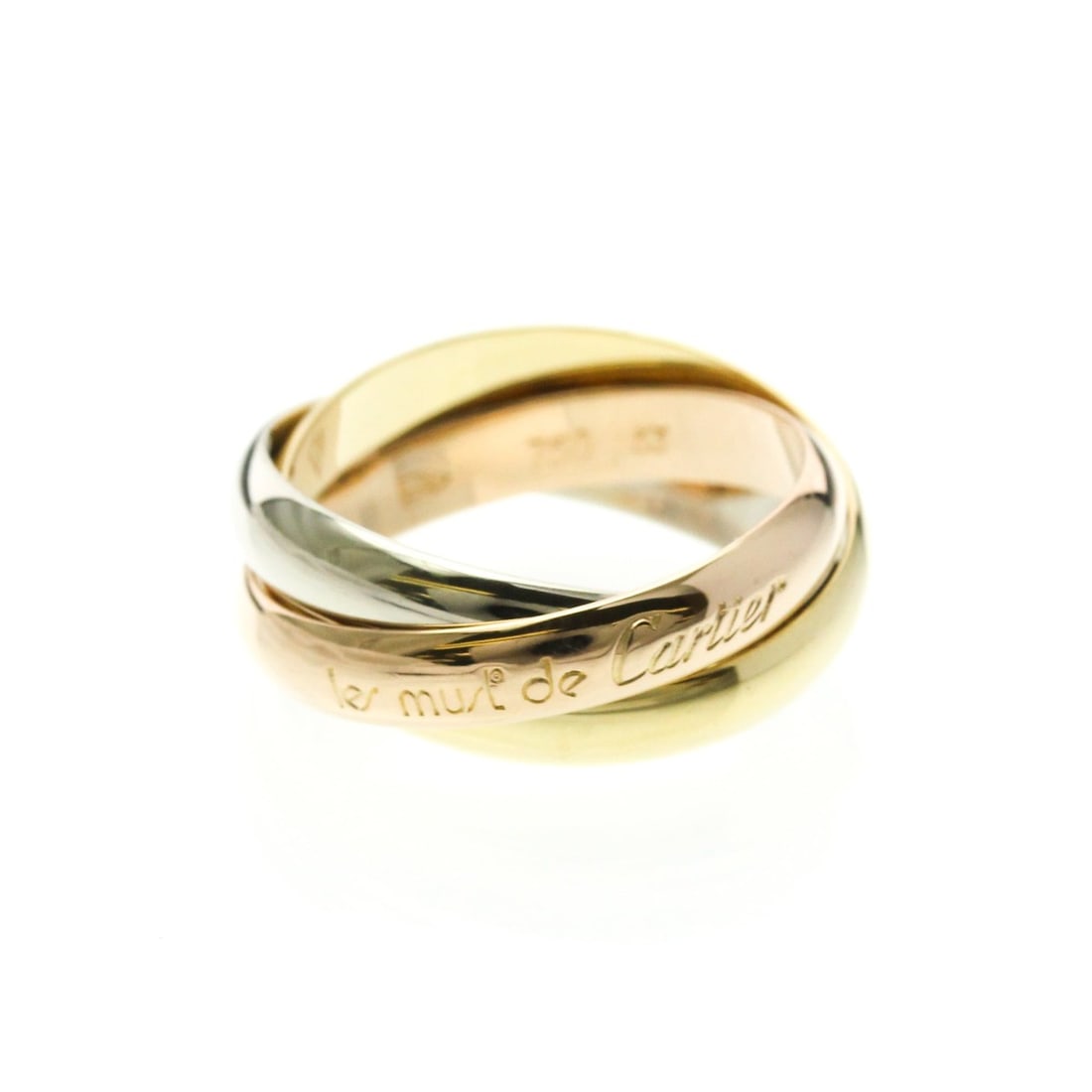 Cartier Trinity Yellow Gold (18K),Pink Gold (18K),White Gold (18K) Fashion No Stone Band Ring Gold: --- Catalog ---Category: SizeWidth: 3.5mm / 0.14''Weight: 8g / 0.28oz.JP Size: 13US Size: 6 1/4Brand Size: 53Category: DesignType: Band ringColor: GoldMetal: Gold, White GoldStone: No StoneStyle: Fash