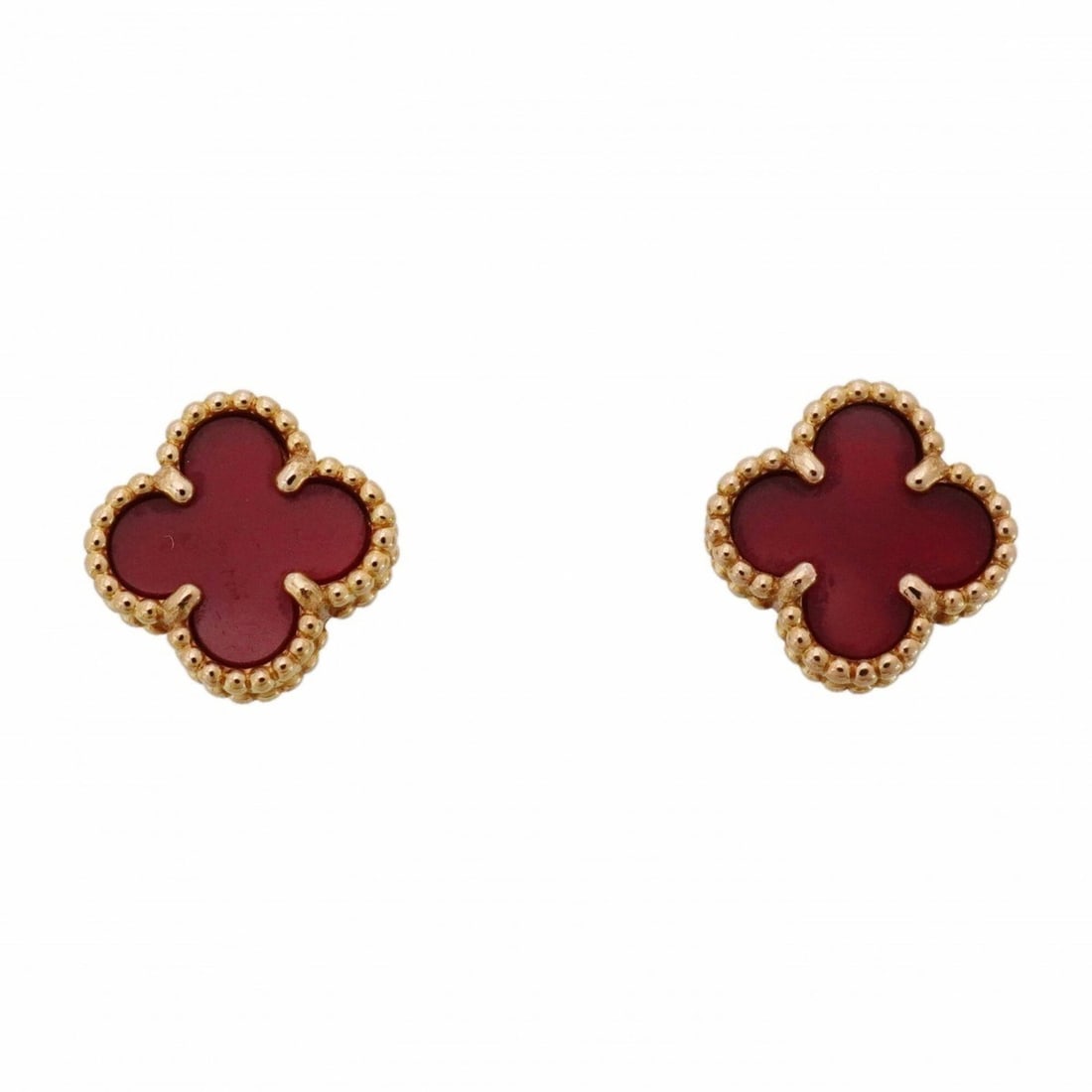 Van Cleef & Arpels Sweet Alhambra Earrings, 18K Pink Gold with Carnelian Red, for Women: --- Catalog ---Category: SizeSize (HxWxD): 9.40mm x 9.40mm / 0.37'' x 0.37''Category: DesignType: Stud earringsColor: Red colorStone: CarnelianGender: WomenMaterial: Pink gold (18K)Category: GeneralBr