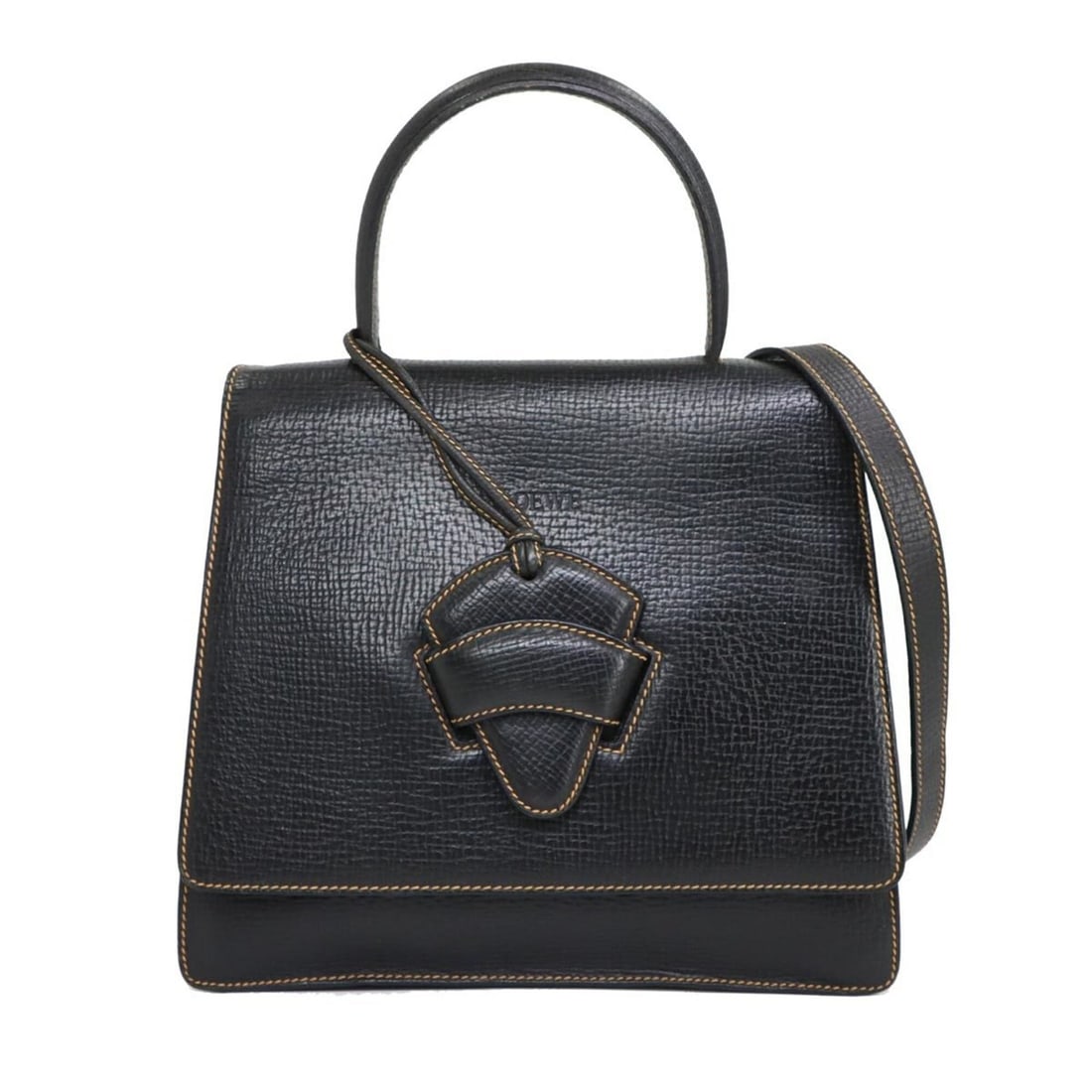 Loewe Barcelona 2-way Handbag/Shoulder Bag, Leather, Black, Gold Hardware: --- Catalog ---Category: SizeWeight: 675g / 1.48lb.Size (HxWxD): 24cm x 27.5cm x 5.5cm / 9.44'' x 10.82'' x 2.16''Handle Length: 28cm / 11.02''Category: DesignType: Handbag, Shoulder bagColor: BlackGe