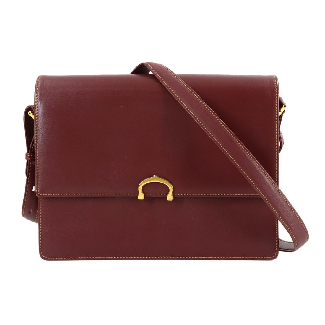 Cartier Must Line Shoulder Handbag, Leather, Bordeaux, Gold Hardware: --- Catalog ---Category: SizeWeight: 620g / 1.36lb.Size (HxWxD): 20cm x 26cm x 7cm / 7.87'' x 10.23'' x 2.75''Strap Length: 55cm - 100cm / 21.65'' - 39.36''Category: DesignType: Handbag, Shoulder bagC