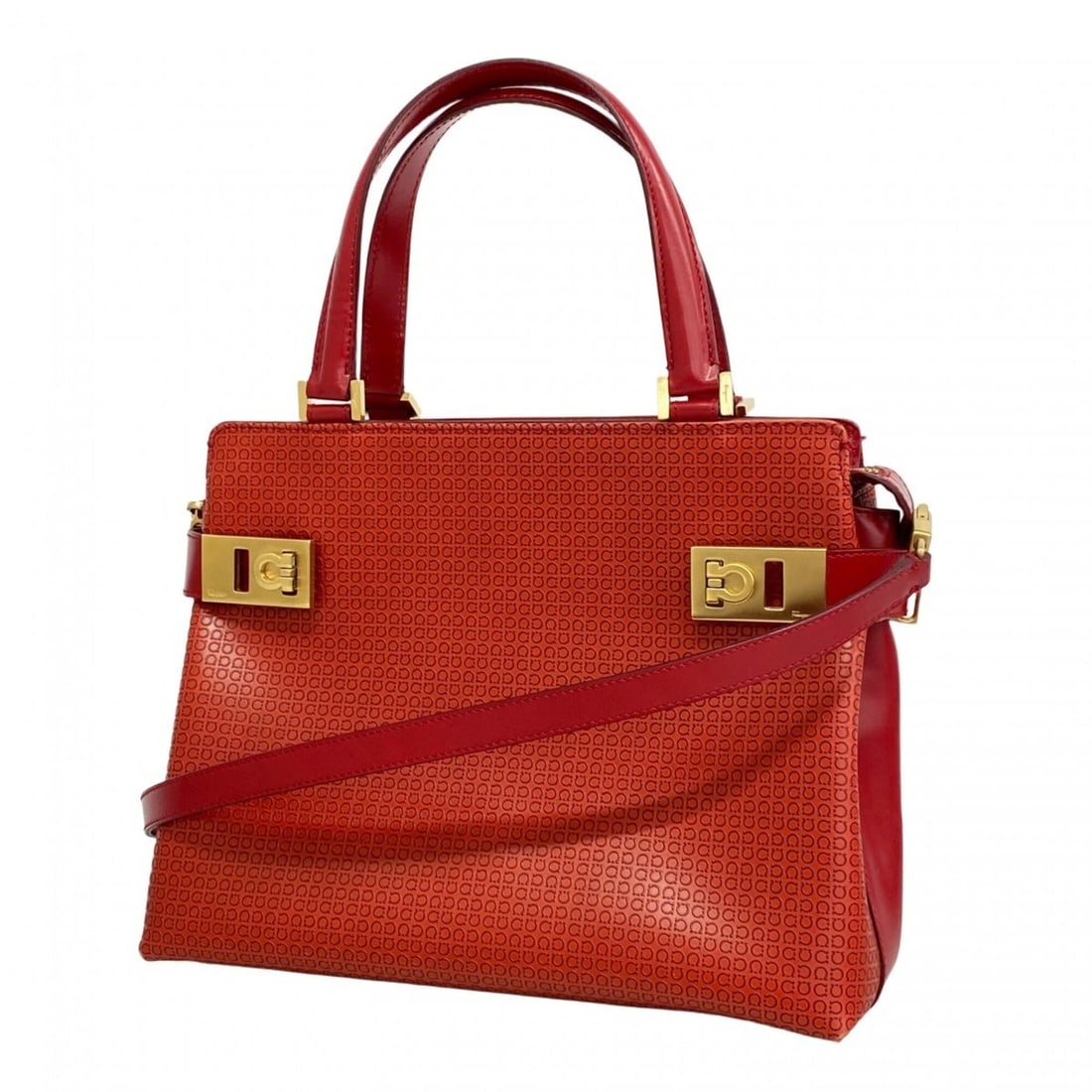 Salvatore Ferragamo Gancini Leather Handbag, Red, Women's, P2676309: --- Catalog ---Category: SizeSize (HxWxD): 20cm x 25cm x 12cm / 7.87'' x 9.84'' x 4.72''Category: DesignType: HandbagColor: Red colorGender: WomenMaterial: Leather Hardware Color: GoldCategory: Genera