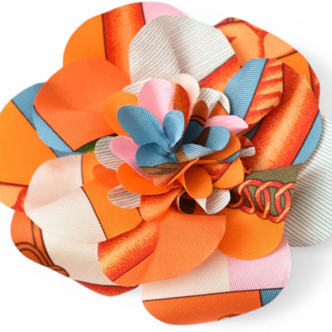 Hermes Corsage Hair Clip Brooch HERMES Flora Flower Orange Blue Women's (1 of 13)