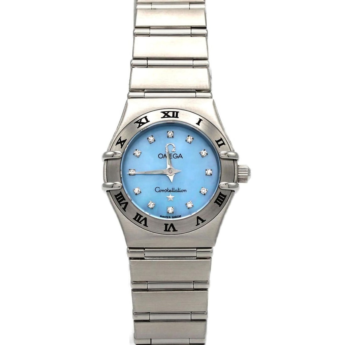 Omega Constellation Mini 12P 1562.85 Stainless Steel Quartz Watch: --- Catalog ---Category: SizeWrist Size: 16cm / 6.29''Case Diameter: 22.5mm / 0.89''Category: DesignType: WristwatchGender: WomenColor (Dial): Blue shellMaterial (Band): Stainless steelMaterial (Case)