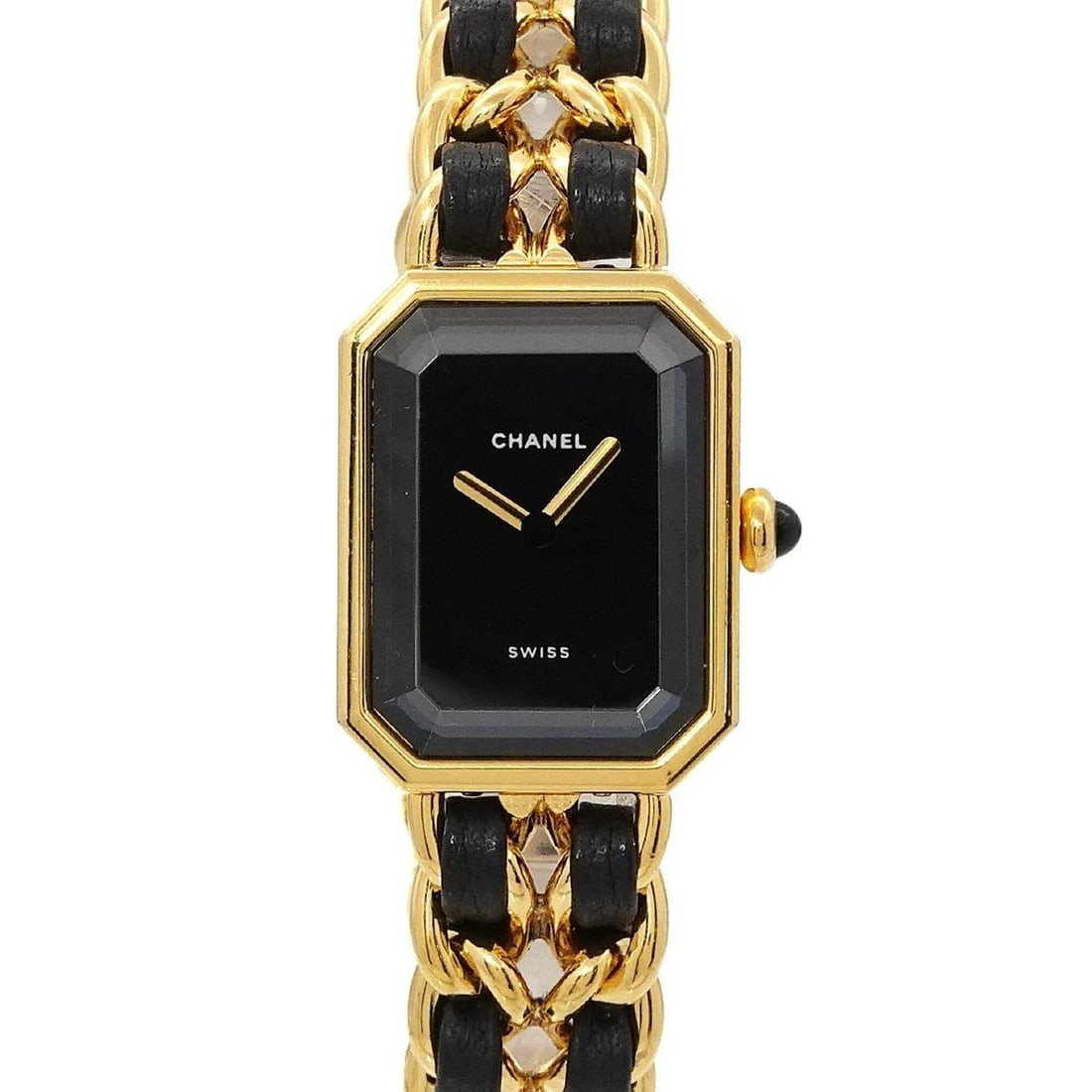 Chanel Premiere Large Size H0001 Women's Watch Black Gold Quartz: --- Catalog ---Category: SizeWrist Size: 16cm / 6.29''Case Diameter: 20mm / 0.79''Category: DesignType: WristwatchGender: WomenColor (Dial): BlackMaterial (Band): Gold plated, Leather, Stainless steel