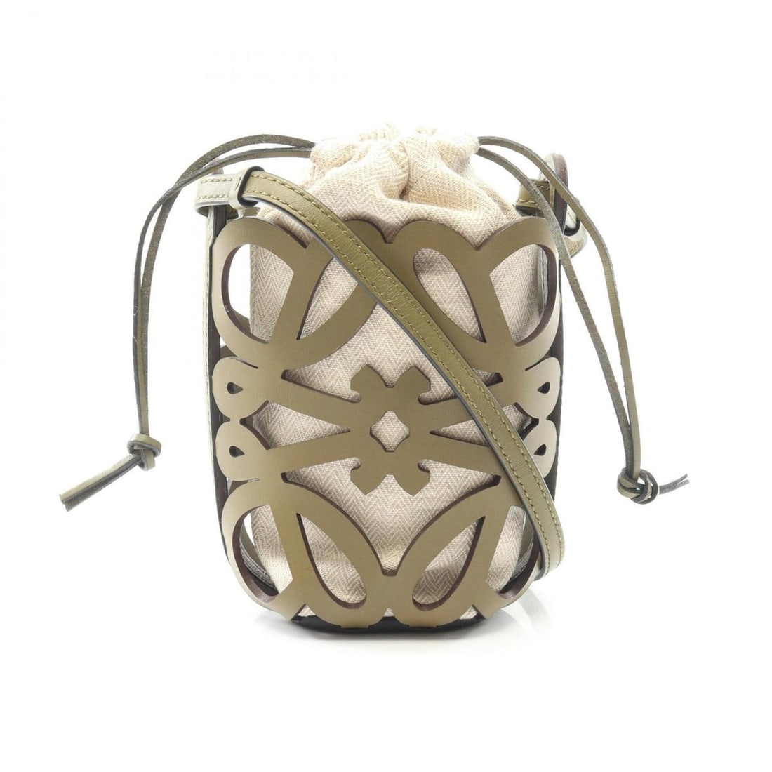 LOEWE Anagram Cutout Pocket Shoulder Bag/Handbag, Leather, Women's, Khaki/Beige, C922Y62X02: --- Catalog ---Category: SizeSize (HxWxD): 14.5cm x 13cm x 8cm / 5.7'' x 5.11'' x 3.14''Category: DesignType: Handbag, Shoulder bagColor: Beige, KhakiGender: WomenMaterial: Leather Category: GeneralMP