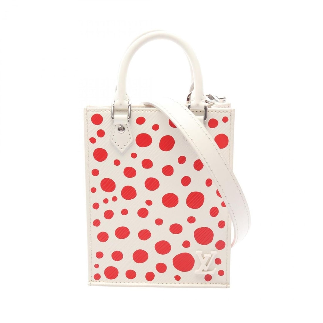 Louis Vuitton x Yayoi Kusama Petite Sac Plat 2-Way Handbag, Leather, Epi Women's, White/Red, M81986 (1 of 10)