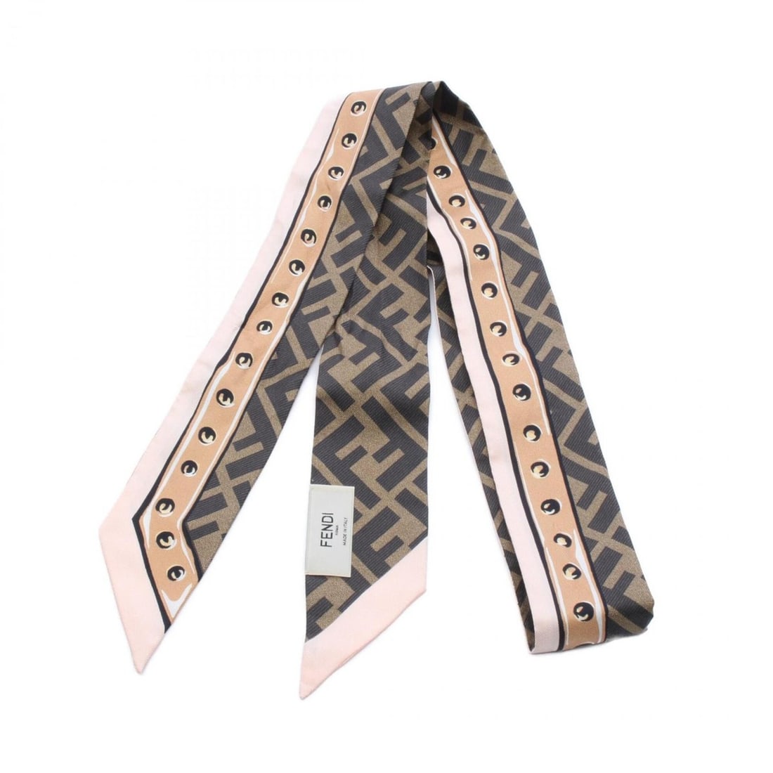 Fendi WRAPPY FF pattern scarf/muffler, silk, women's, brown/pink tones: --- Catalog ---Category: SizeSize (LxW): 1.21m x 5cm / 47.63'' x 1.96''Category: DesignType: ScarfColor: Brown, PinkGender: WomenMaterial: Silk Category: GeneralBrand: Fendi--- Item List ---Section: C