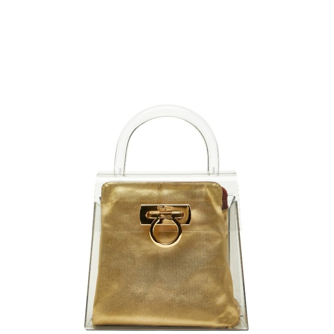 Salvatore Ferragamo Gancini Top Handle Acrylic Handbag, Clear Plastic, Women's.: --- Catalog ---Category: SizeHandle Drop: 6.50cm / 2.56''Size (HxWxD): 10.5cm x 20cm x 19cm / 4.13'' x 7.87'' x 7.48''Category: DesignType: HandbagColor: ClearGender: WomenClosure: MagnetMaterial: Pla